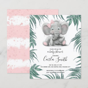 Cute elephant girl with leaves for baby shower