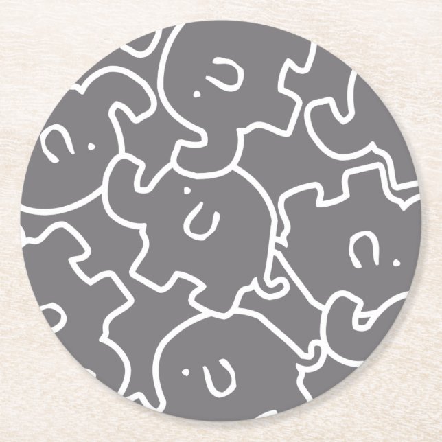 Cute Elephant Grey And White Coasters (Front)