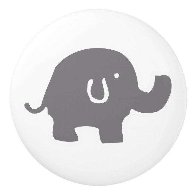 Cute Elephant Grey And White Door Knob (Front)