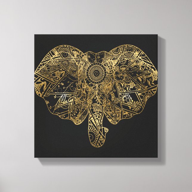 Cute Elephant hand drawn Henna floral Canvas Print (Front)
