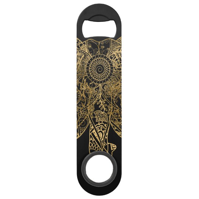 Cute Elephant hand drawn Henna floral Speed Bottle Opener (Front)