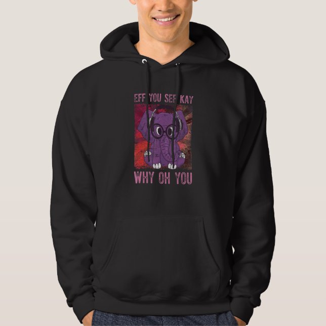 Cute Elephant Headphones And Glasses Hipster Hoodie (Front)