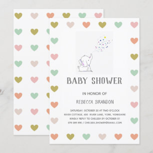 Cute Elephant Hearts Mood Baby Shower Invitation