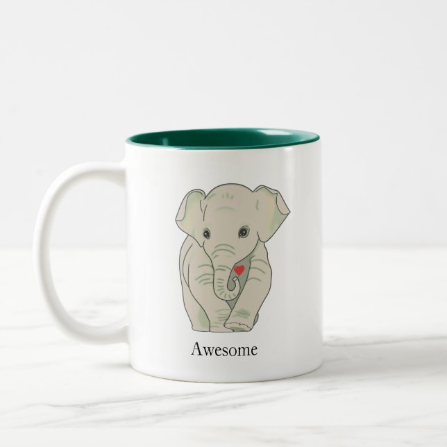 Cute Elephant Holding a Heart Two-Tone Coffee Mug (Left)