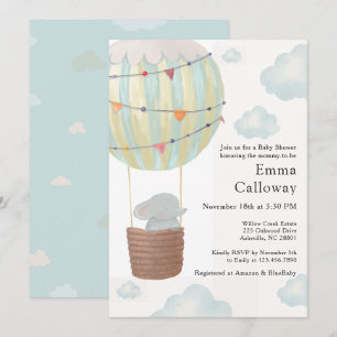 Cute Elephant Hot Air Balloon Baby Shower  Invitation