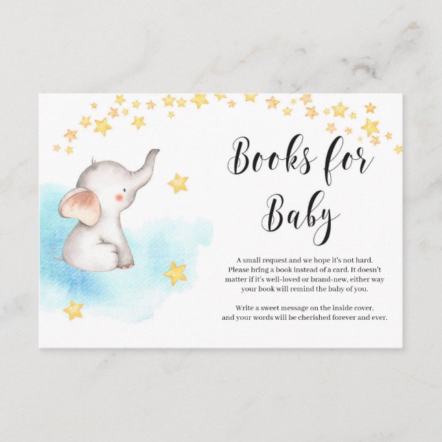 Cute elephant hot air balloon gold book request enclosure card (Front)