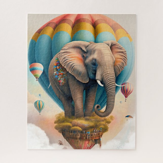 Cute Elephant Hot Air Balloon Whimsical Animal Jigsaw Puzzle (Vertical)