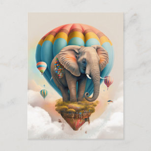 Cute Elephant Hot Air Balloon Whimsical Animal Postcard