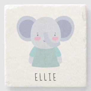 Cute Elephant Illustration - Customizable Stone Coaster