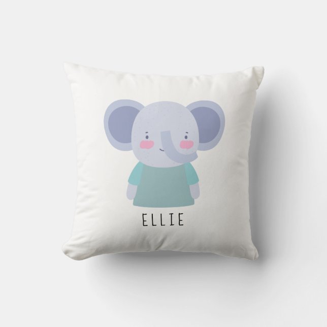 Cute Elephant Illustration - Customizable Throw Pillow (Front)