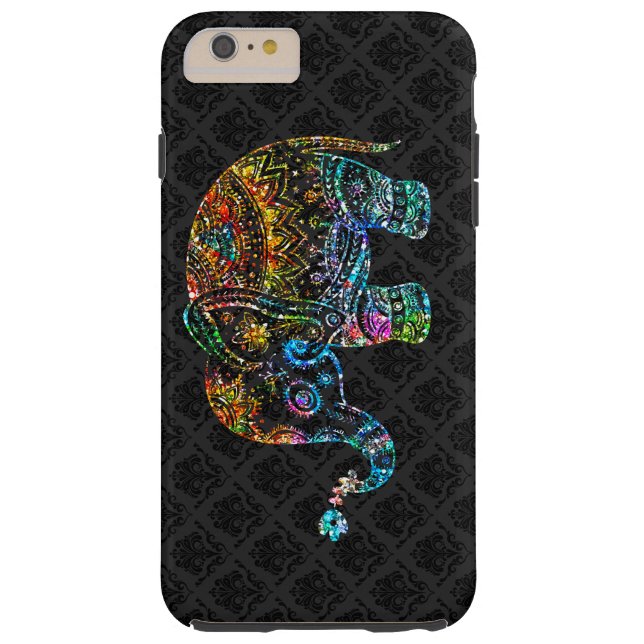 Cute Elephant In Colourful Glitter On Black Case-Mate iPhone Case (Back)