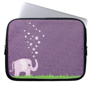 Cute elephant in girly pink & purple laptop sleeve