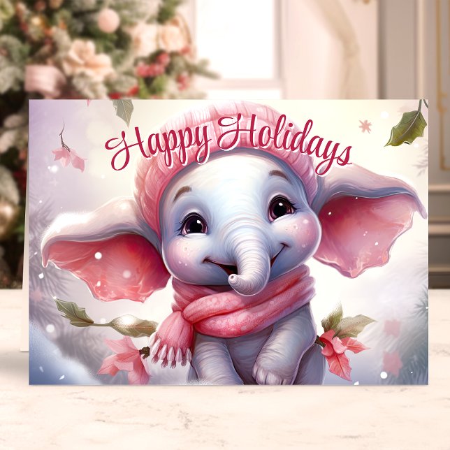 Cute Elephant in Scarf Happy Holidays Holiday Card (Creator Uploaded)