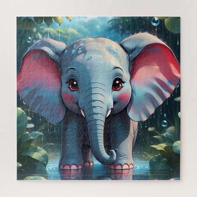 Cute Elephant in the Rain Jigsaw Puzzle (Vertical)
