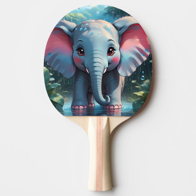 Cute Elephant in the Rain Ping Pong Paddle (Front)