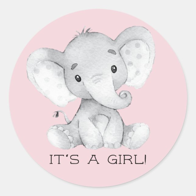 Cute Elephant It' a GIRL Favour Sticker (Front)