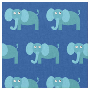 Cute Elephant Kid Baby Nursery Blue Fabric