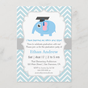 Cute Elephant Kids Kindergarten Graduation Party Invitation