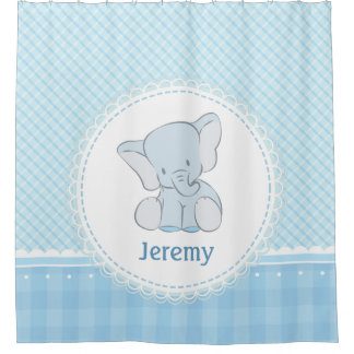 Cute Elephant Light Blue Plaid for Kids Children