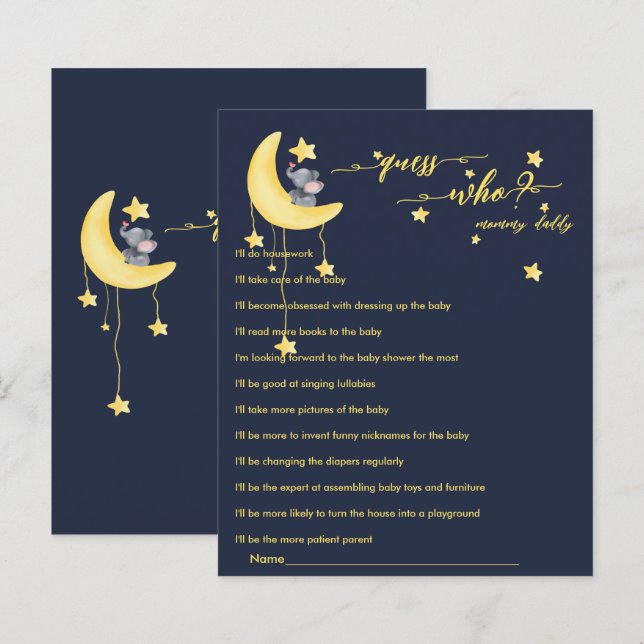 Cute Elephant & Little Butterfly Baby Shower Game (Front/Back)