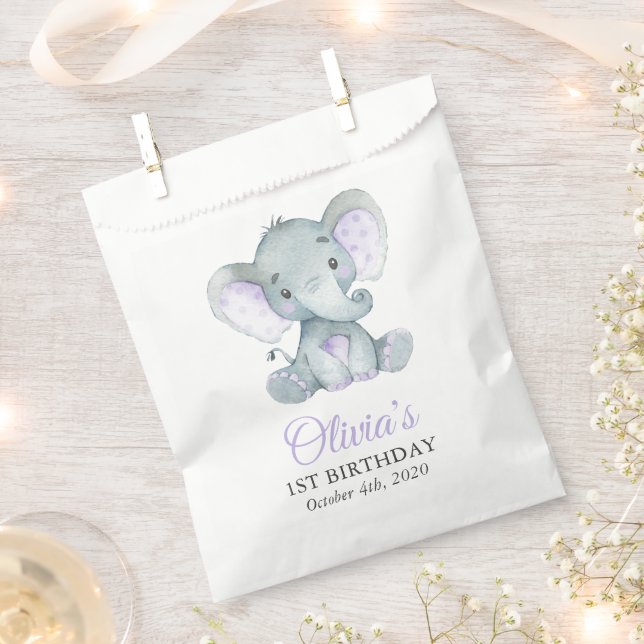 Cute Elephant, Little Elephant, First Birthday Favour Bag (Clipped)