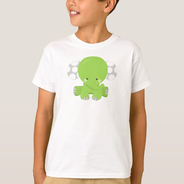 Cute Elephant, Little Elephant, Green Elephant T-Shirt (Front)