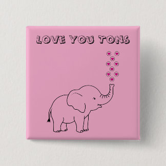 Cute Elephant Love You Tons Pink 2 Inch Square Button
