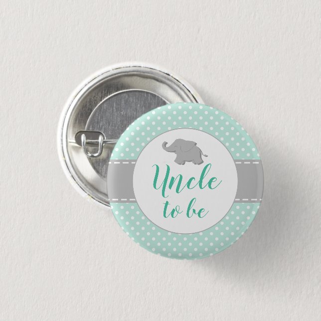 Cute Elephant Mint Green Baby Shower Uncle To Be 1 Inch Round Button (Front & Back)