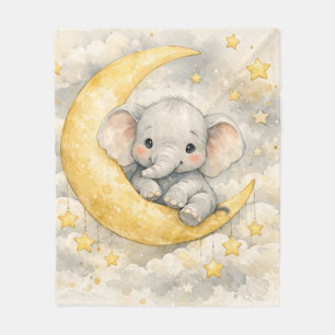 Cute Elephant Moon Nursery Art Fleece Blanket