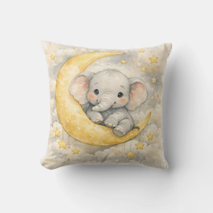 Cute Elephant Moon Nursery Art Throw Pillow