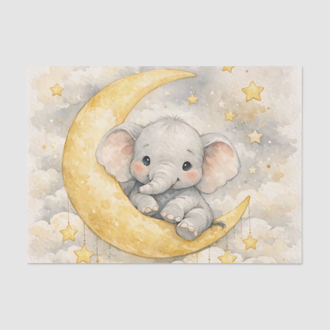 Cute Elephant Moon Nursery Art Tissue Paper (Front)