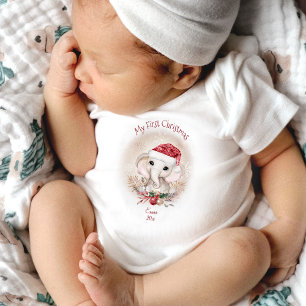 Cute Elephant My First Christmas Baby Bodysuit
