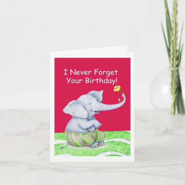 Cute Elephant Never Forgets Your Birthday Card (Front)
