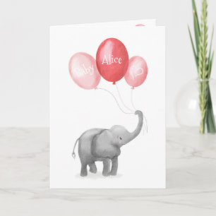 Cute elephant new baby personalized card (pink)