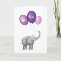 Cute elephant new baby personalized card (purple)