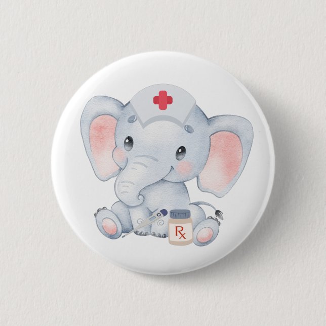Cute Elephant Nurse 2 Inch Round Button (Front)
