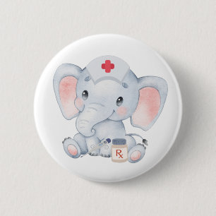 Cute Elephant Nurse 2 Inch Round Button