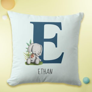 Cute Elephant Nursery Letter E Throw Pillow
