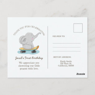 Cute Elephant on a Skateboard. Postcard