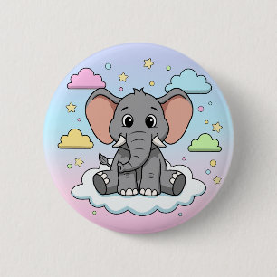 Cute Elephant on Cloud - I'm Ele-Fun-t Pun 2 Inch Round Button