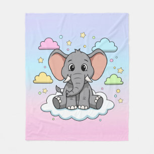 Cute Elephant on Cloud - I'm Ele-Fun-t Pun Fleece Blanket