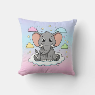 Cute Elephant on Cloud - I'm Ele-Fun-t Pun Throw Pillow