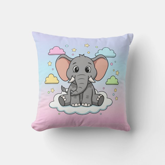 Cute Elephant on Cloud - I'm Ele-Fun-t Pun Throw Pillow (Front)