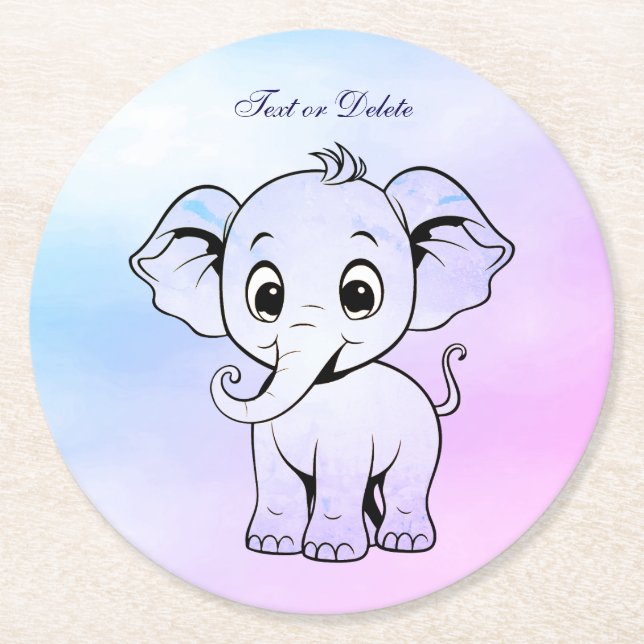 Cute Elephant Paper Coaster (Front)
