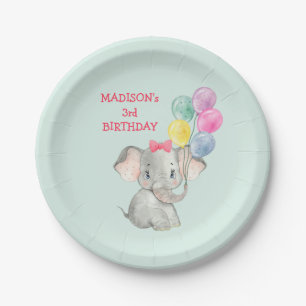 Cute Elephant Party Balloons Birthday Paper Plate