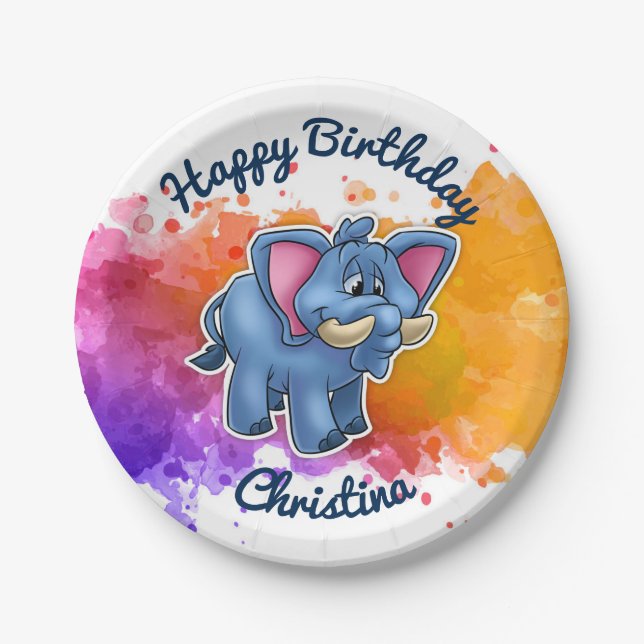 Cute Elephant Party Plates (Front)
