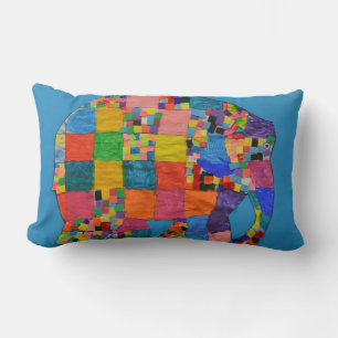 Cute Elephant Patchwork Collage Lumbar Pillow
