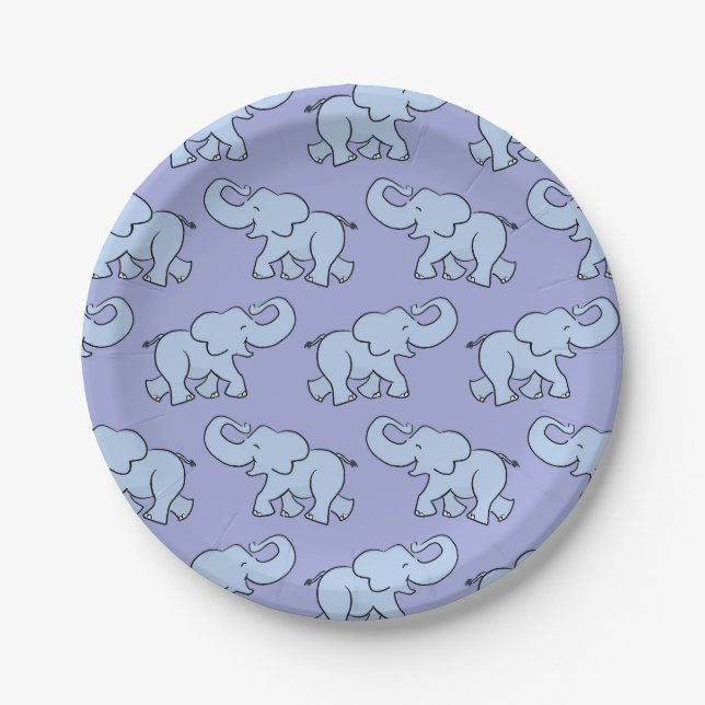 Cute Elephant Pattern Purple Baby Shower Paper Plate (Front)