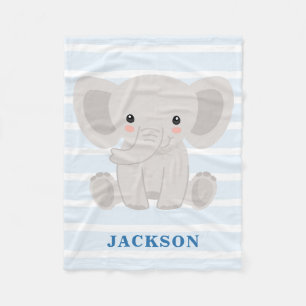 Cute Elephant Personalized Baby Boy Fleece Blanket