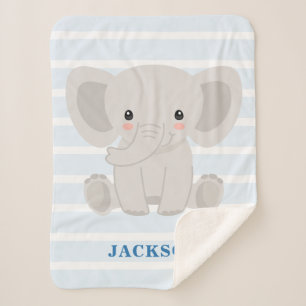 Cute Elephant Personalized Baby Boy Sherpa Blanket